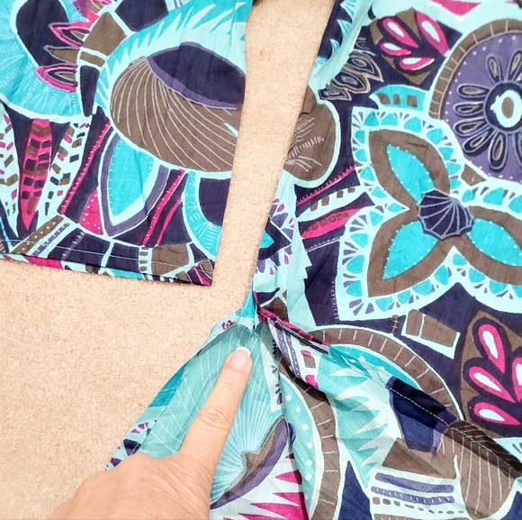 Floral Tunic Beach Cover Colorful 100% Cotton Woman's Size XL *small Tear* - Picture 8 of 9